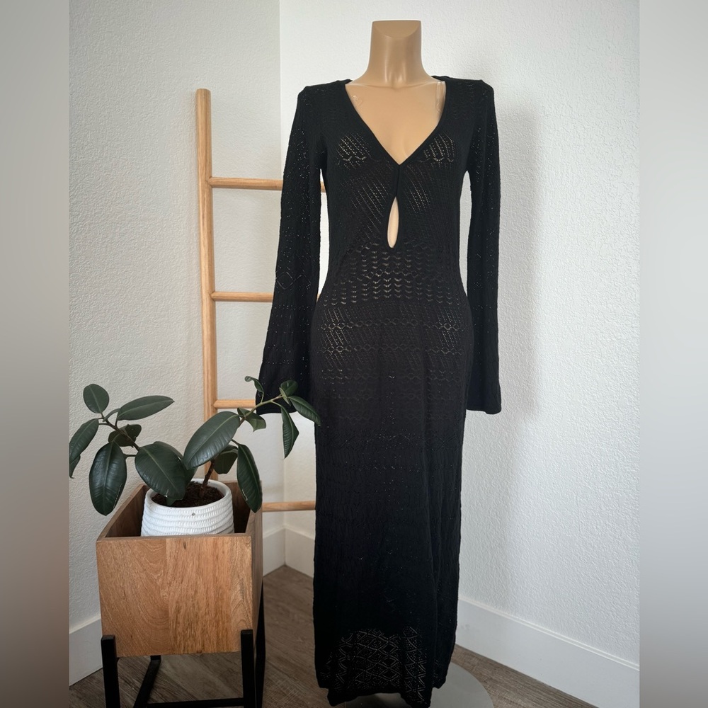 NWT Women's Long Sleeve Open-Work Stitch Midi Dress Future Collective - Picture 10 of 10